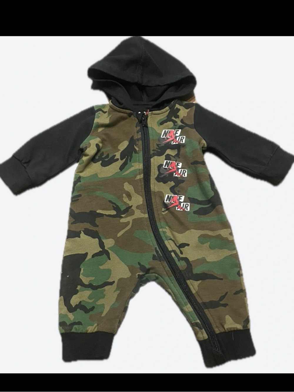 Jordan Baby Camo Hooded One-Piece Romper - Green & Black